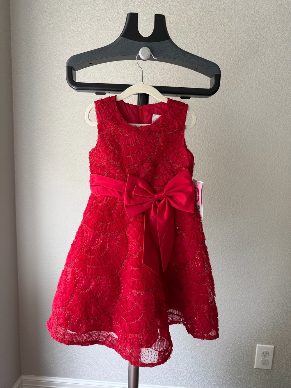 Rare Editions Red Lace Party Dress with Satin Bow